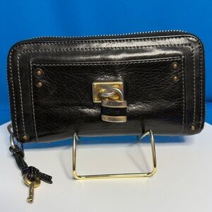 CHLOÉ PADDINGTON BLACK LEATHER LONG WALLET ZIP AROUND CHLOE WITH LOCK AND KEY